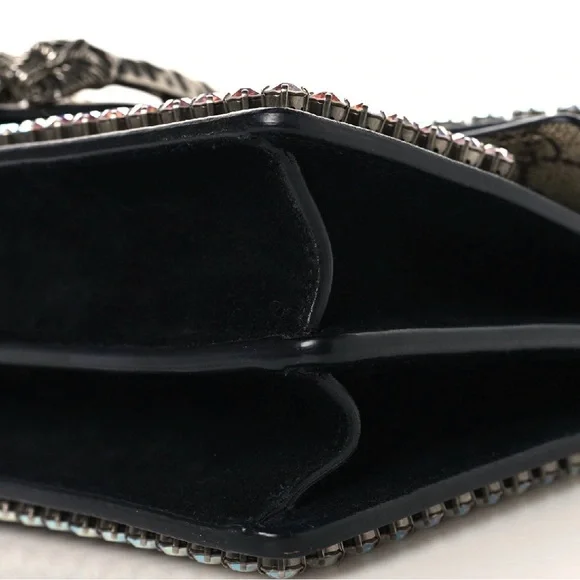 Gucci Beige and Black Monogram Crystal Dionysus Small Shoulder Bag - Picture 11 of 17